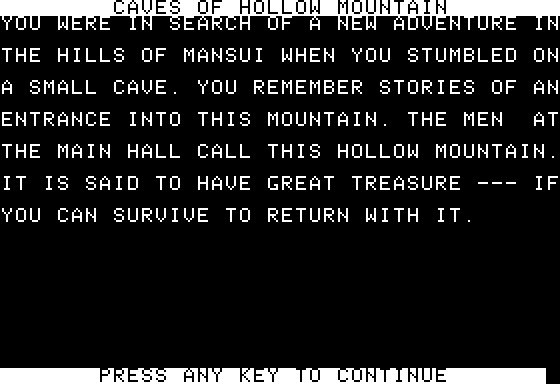 Eamon Adventure #087 - Caves of Hollow Mountain