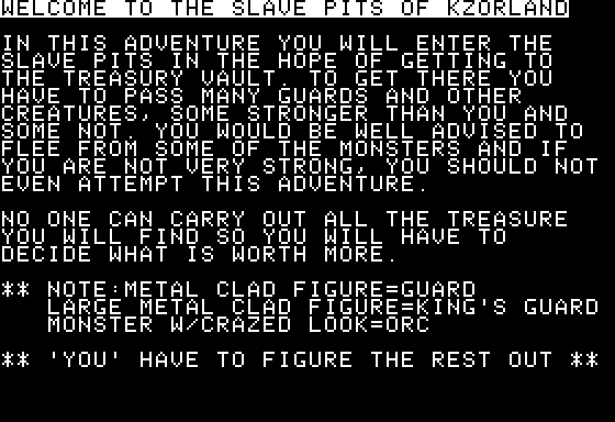 Eamon Adventure #098 - Slave Pits of Kzorland