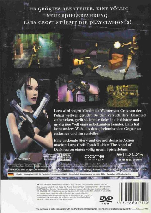 Lara Croft Tomb Raider : L'ange Des Ténèbres dos