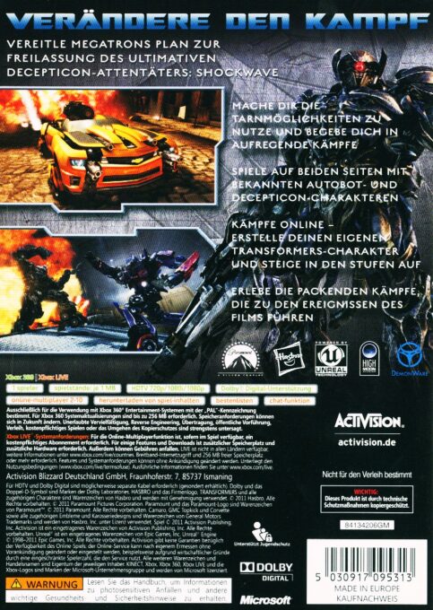 Transformers 3 : La Face Cachée de la Lune dos